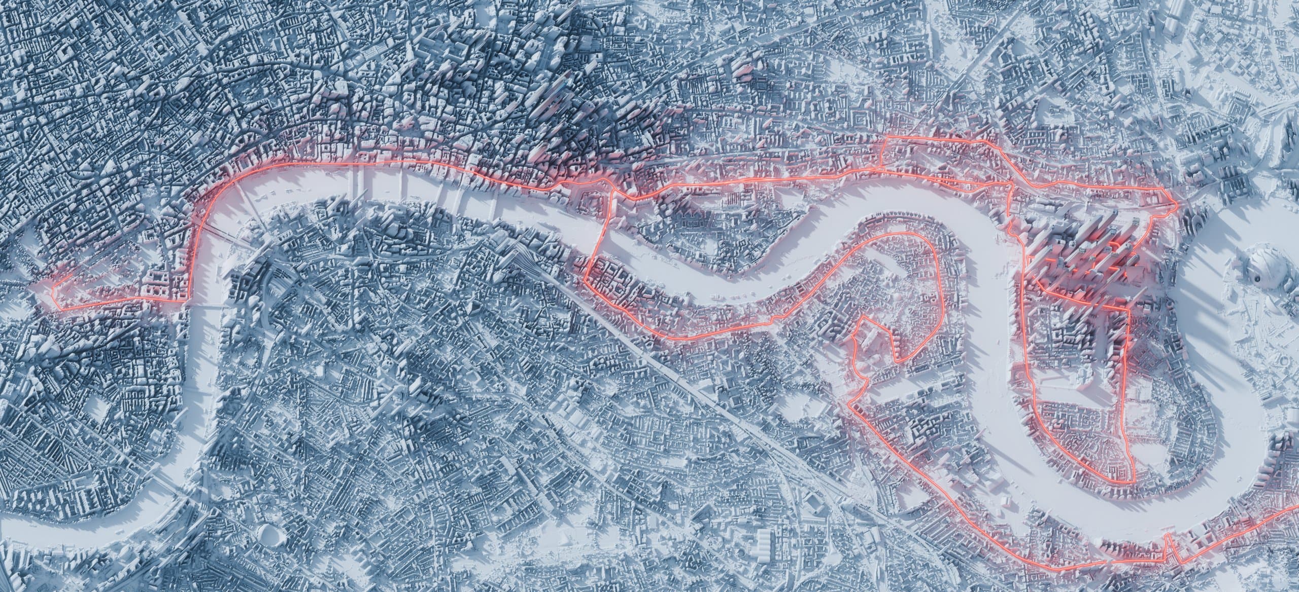 London aerial — the city's marathon route winding through Westminster, set as the homepage hero