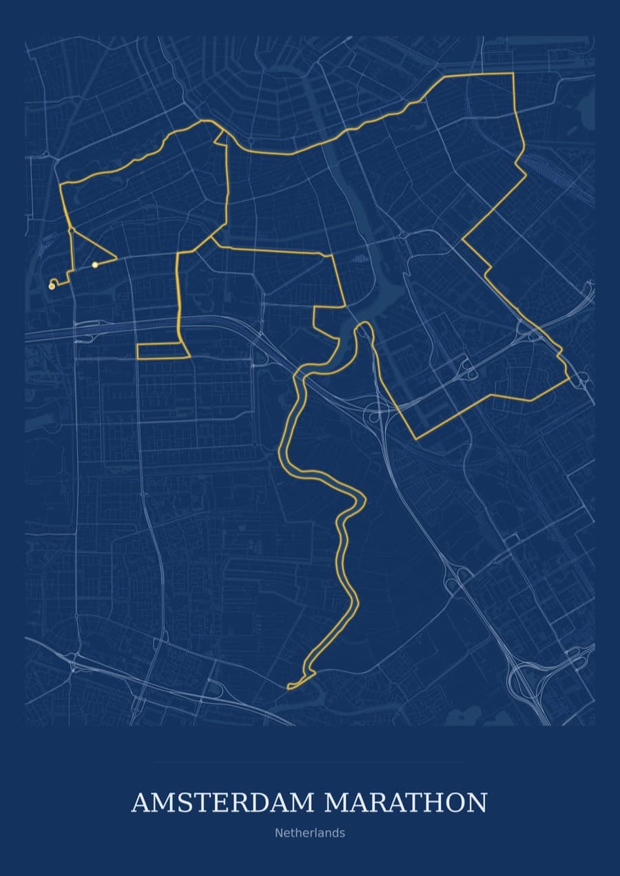 Amsterdam Marathon — Blueprint · Full map palette poster