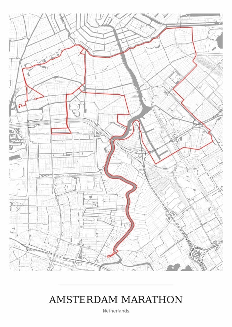 Amsterdam Marathon — Mono · Full map palette poster