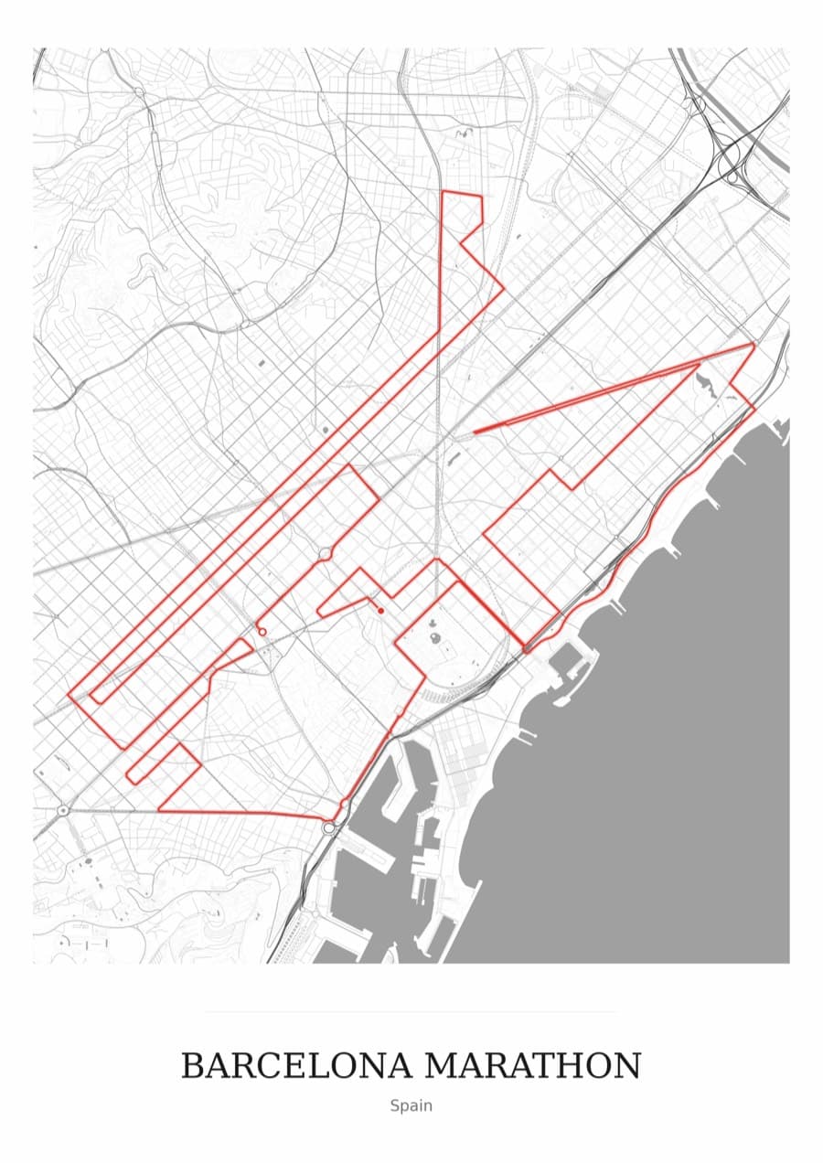 Barcelona Marathon — Mono · Full map palette poster