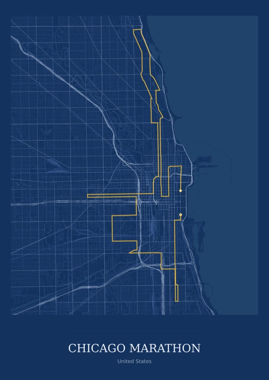 Chicago Marathon — Blueprint · Full map palette poster
