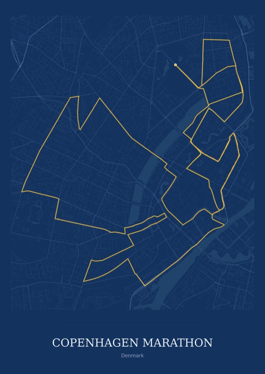 Copenhagen Marathon — Blueprint · Full map palette poster