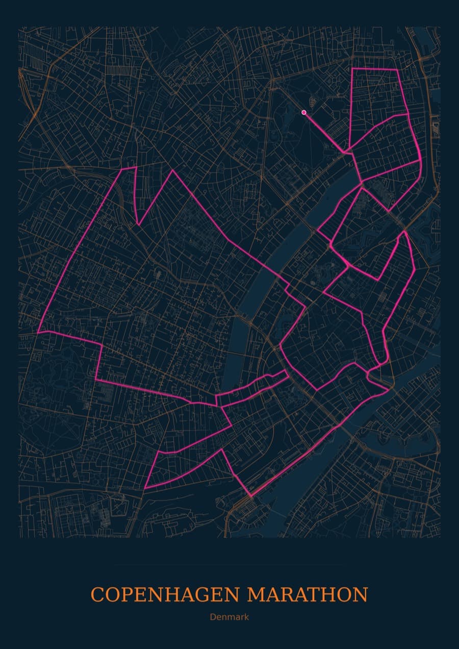Copenhagen Marathon — City Runner 2049 · Full map palette poster
