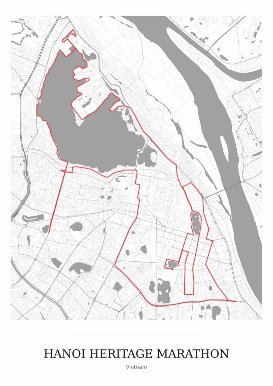 Hanoi Marathon — Mono · Full map palette poster