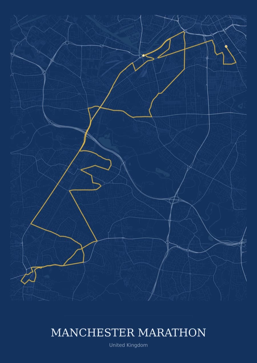 Manchester Marathon — Blueprint · Full map palette poster