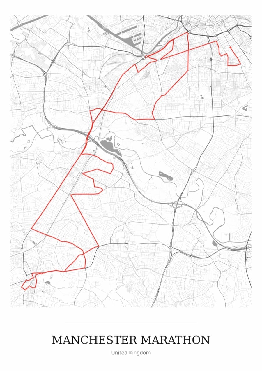 Manchester Marathon — Mono · Full map palette poster