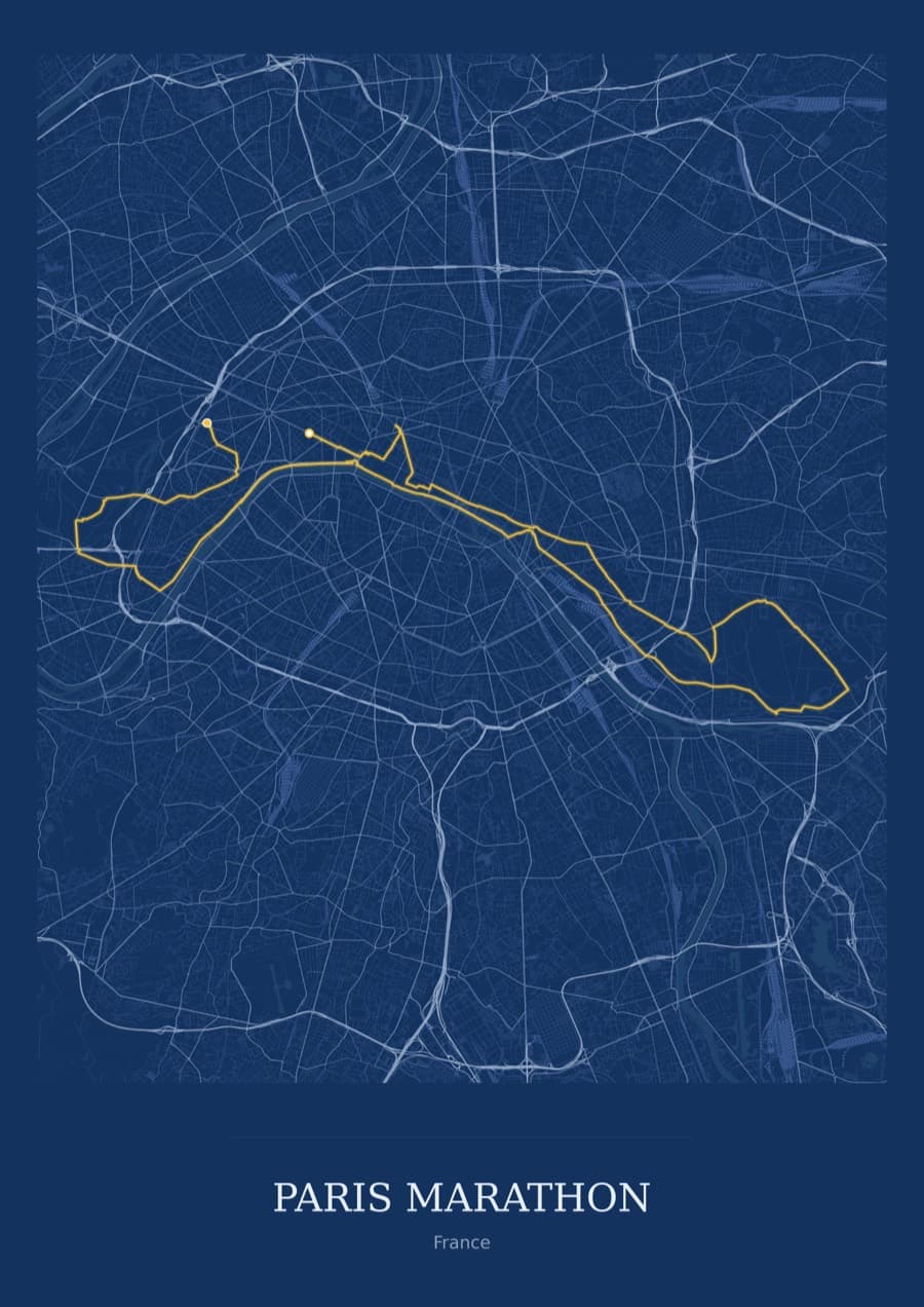 Paris Marathon — Blueprint · Full map palette poster