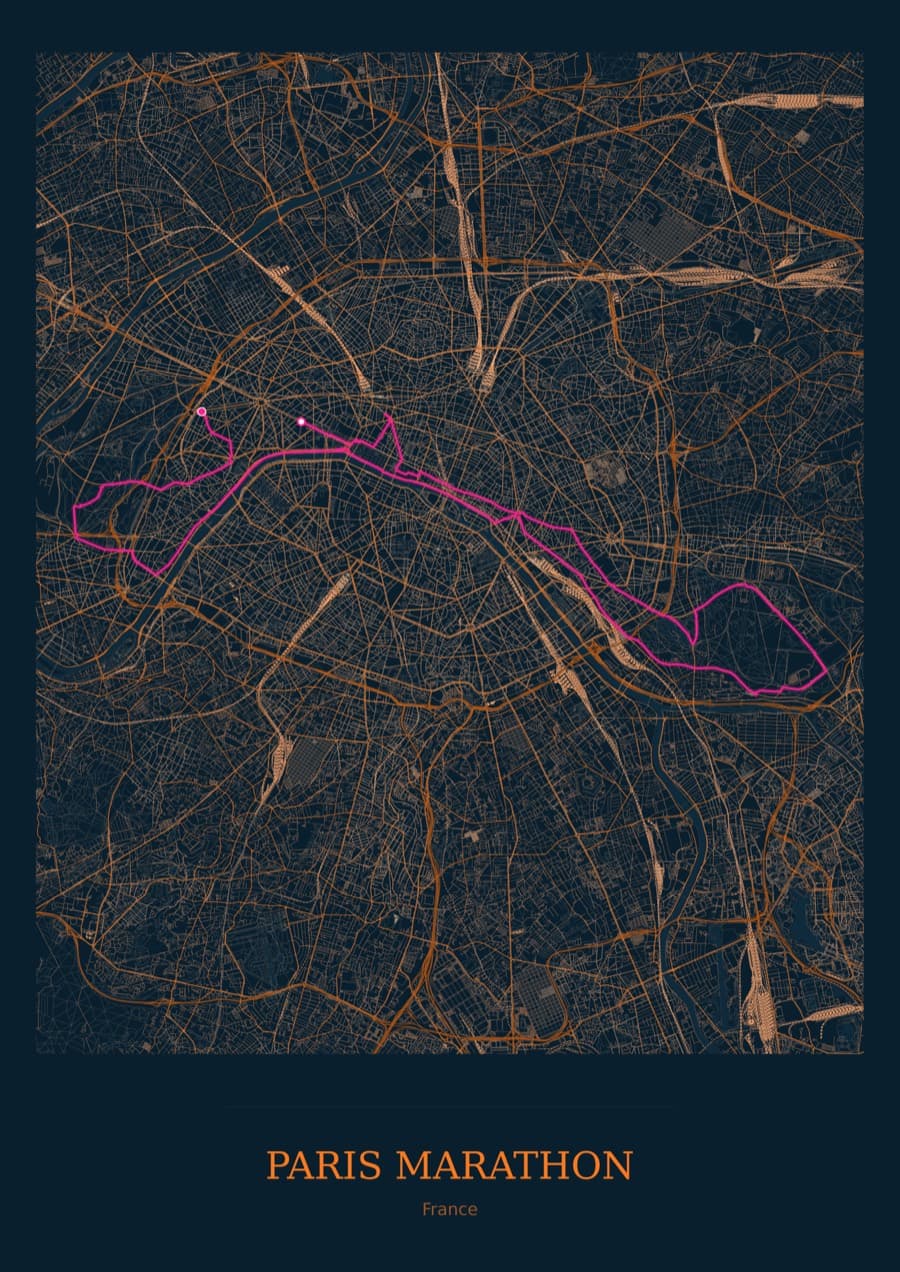 Paris Marathon — City Runner 2049 · Full map palette poster