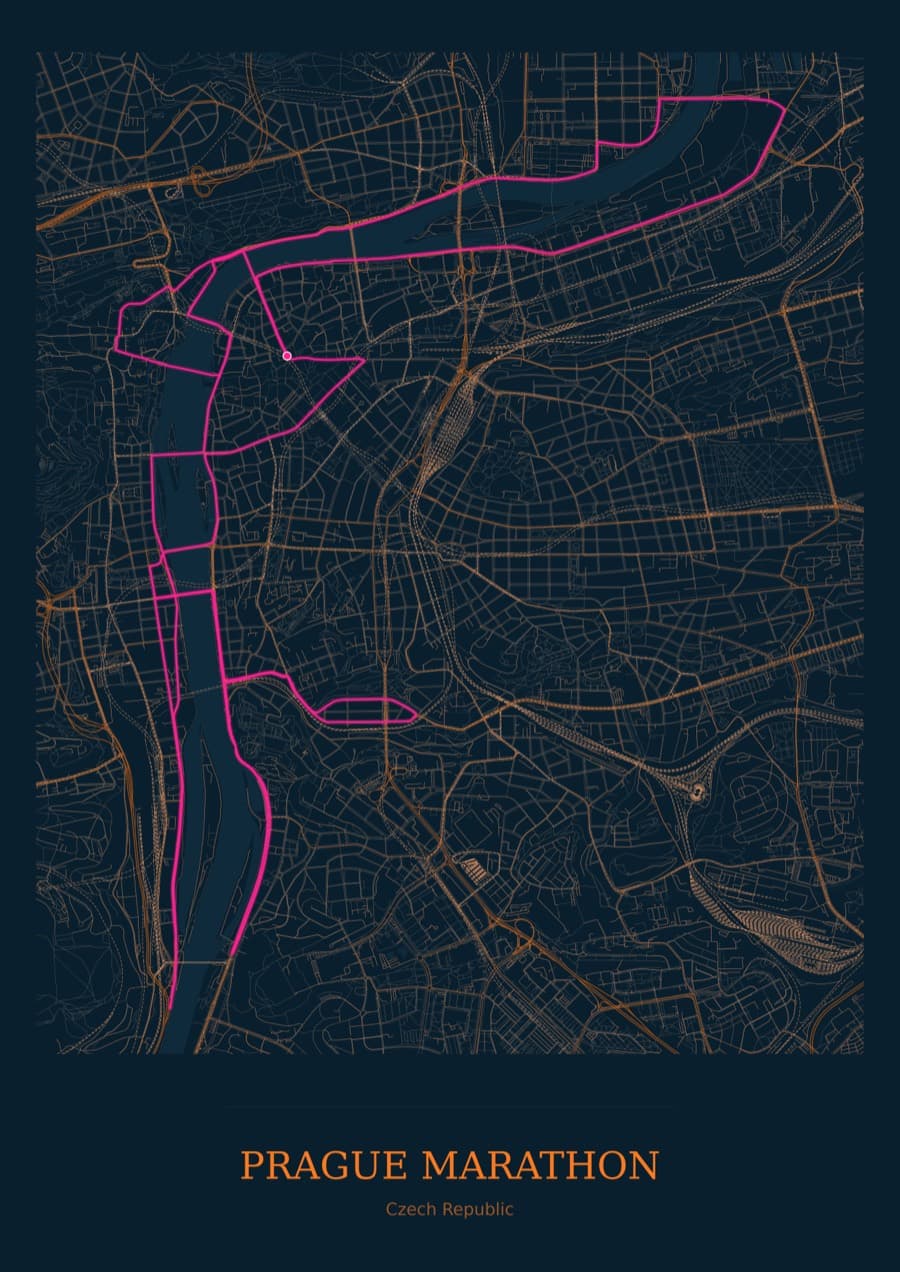 Prague Marathon — City Runner 2049 · Full map palette poster