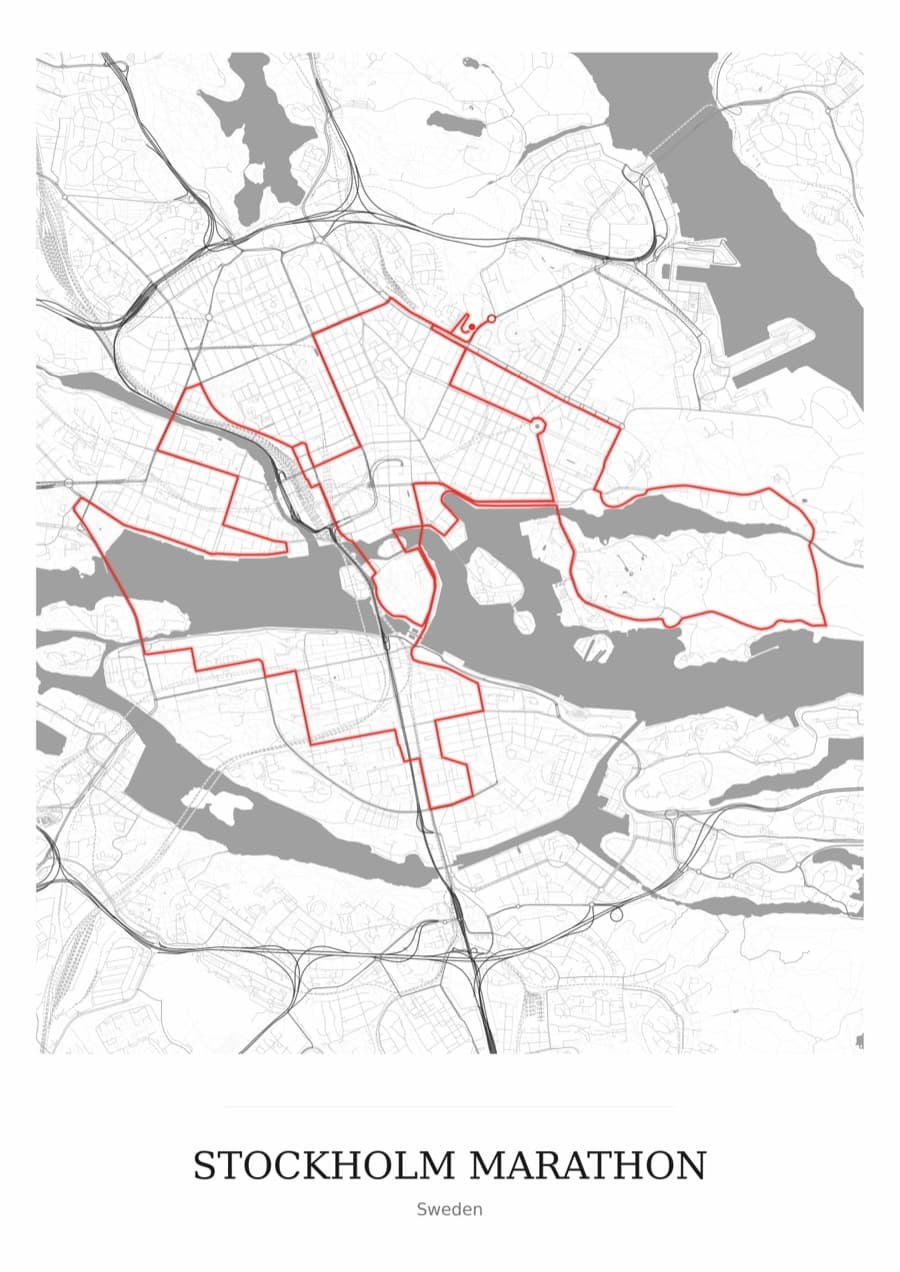 Stockholm Marathon — Mono · Full map palette poster