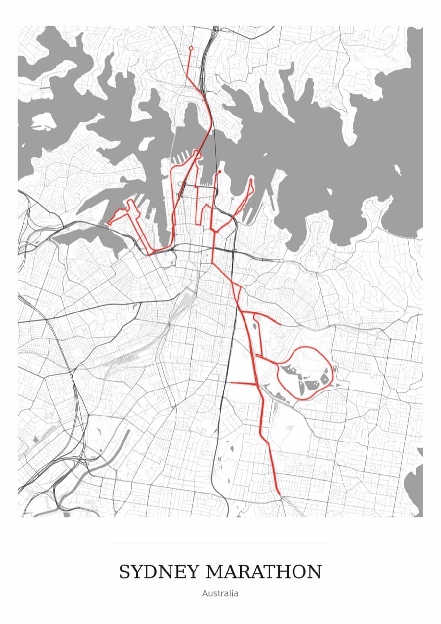Sydney Marathon — Mono · Full map palette poster