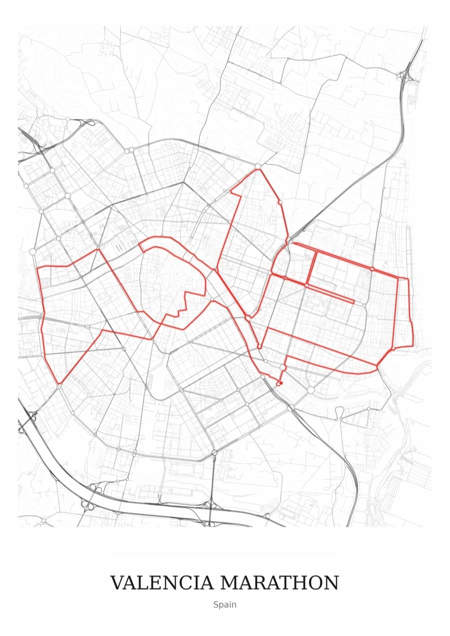 Valencia Marathon — Mono · Full map palette poster