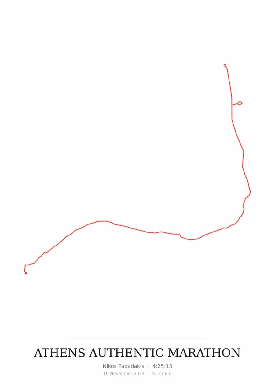 Athens Authentic Marathon — Mono · Route study palette poster