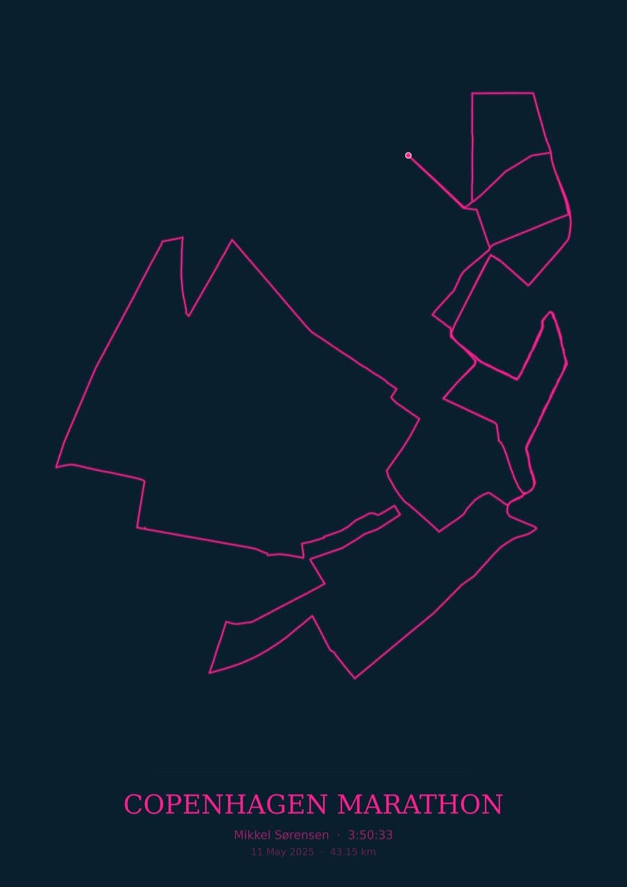 Copenhagen Marathon — City Runner 2049 · Route study palette poster